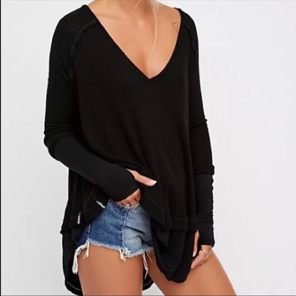 Free People Laguna Thermal Tunic Top Black NWT Med